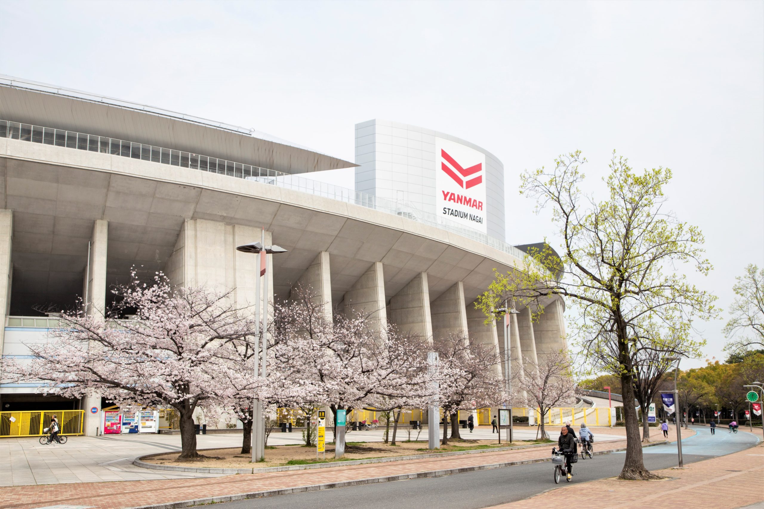 桜の季節の長居スタジアム
