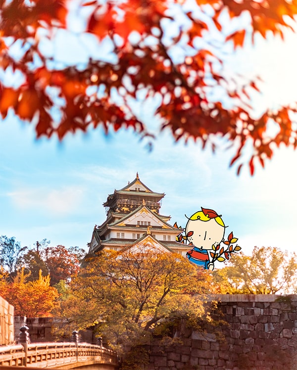 紅葉で彩られる大阪城天守閣