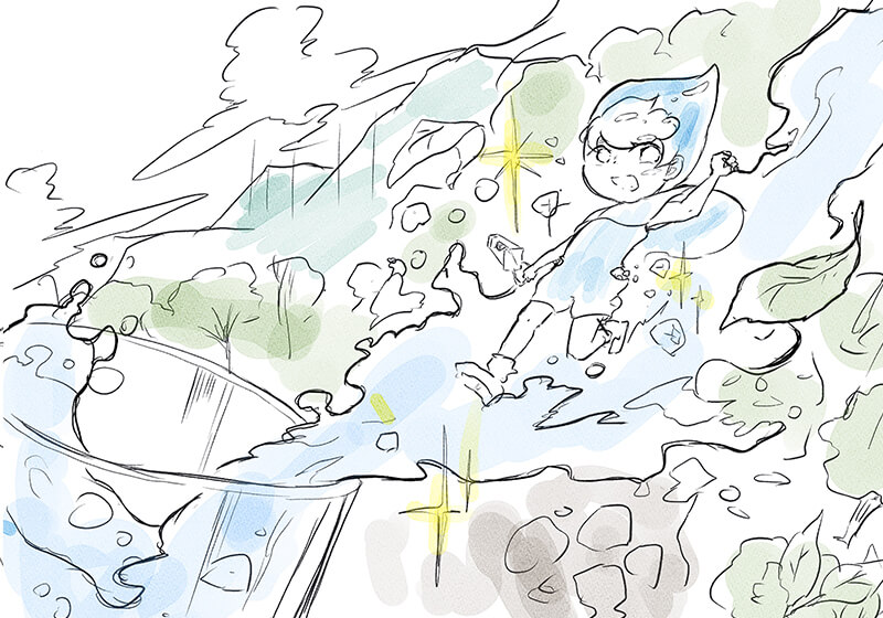 絵本「雨水のぼうけん」のアイディア段階のラフ画