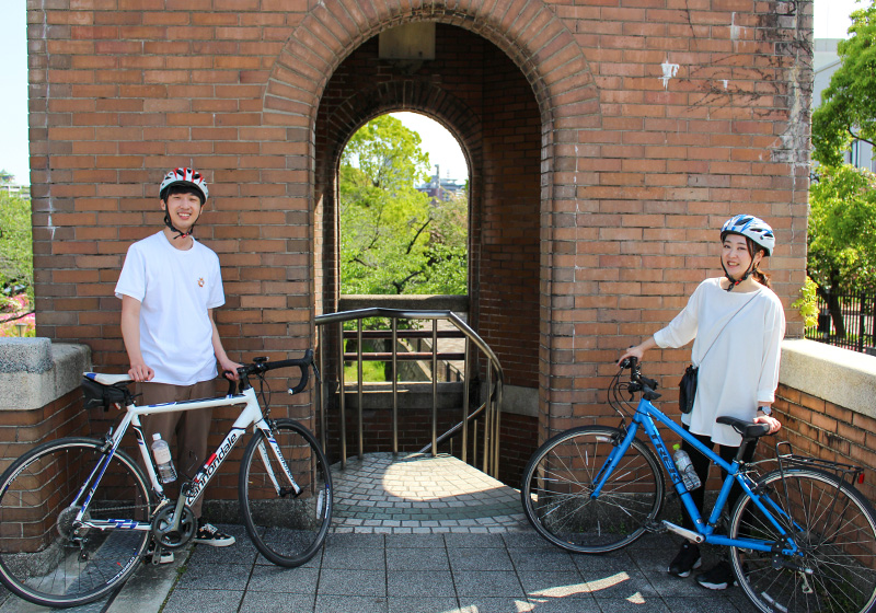 brick building in Osaka & rental bikes