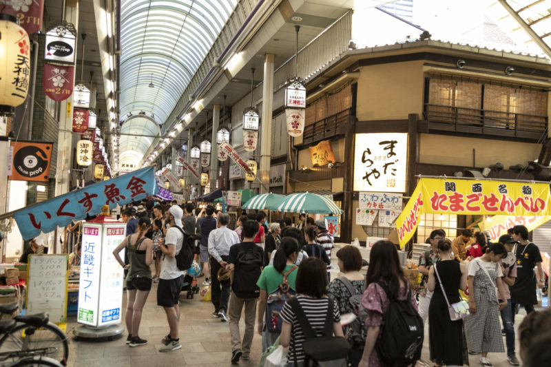 festival stalls in Tenjinbashisuji Shopping Arcade for Tenjin Festival