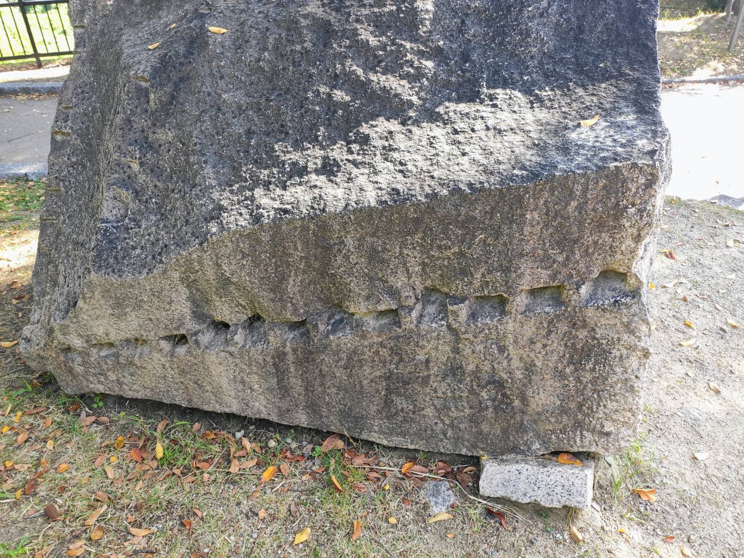 granite stone with marks for cutting at Osaka Castle