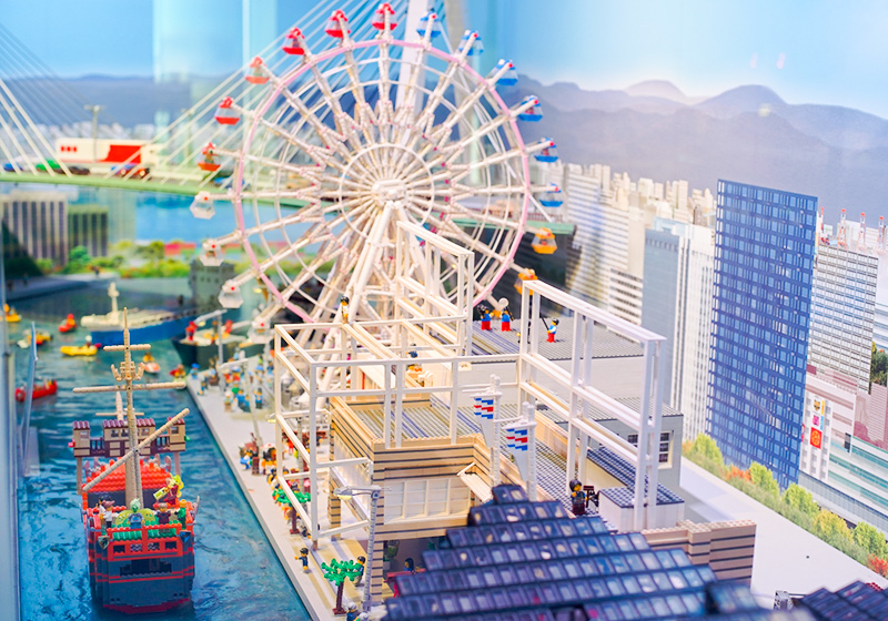 Osaka Bay Area and Tempozan Ferris Wheel made of legos at Legoland Discovery Center Osaka
