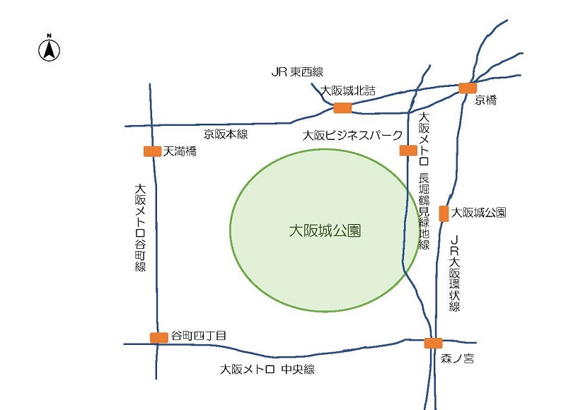 大阪城公園周辺の路線マップ