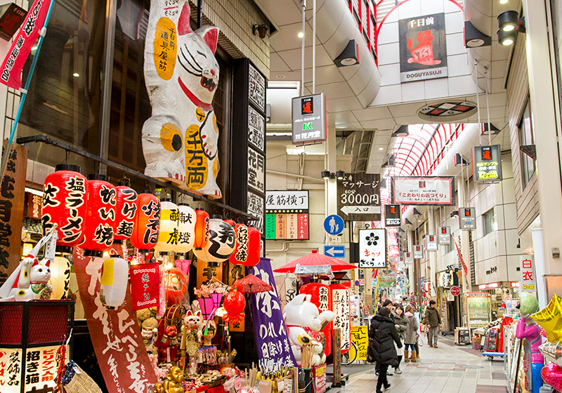 doguyasuji shopping street in Namba with dish and cookware specialty stores