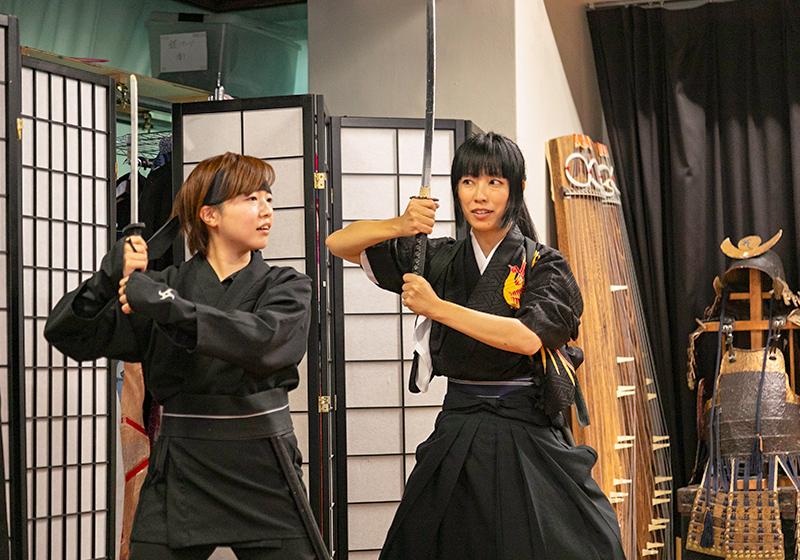 sword-fighting during samurai experience at the Japan Sword Fighting Association in Osaka