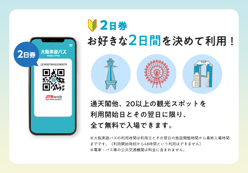 大阪楽遊パス公式サイトに掲載されている２日券の紹介ページ