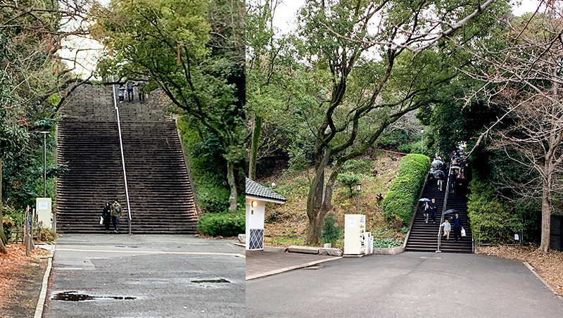 stairs leading up to Osaka Castle inside the Park