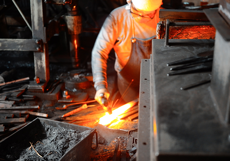 Japanese knives being forged by craftsman in Sakai, Osaka