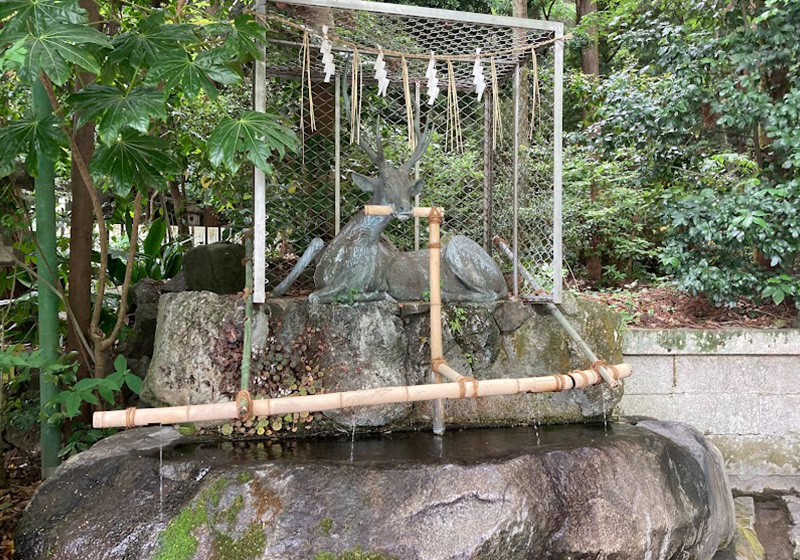 枚岡神社の狛鹿。鹿が祀られているところに春日大社との縁を感じる