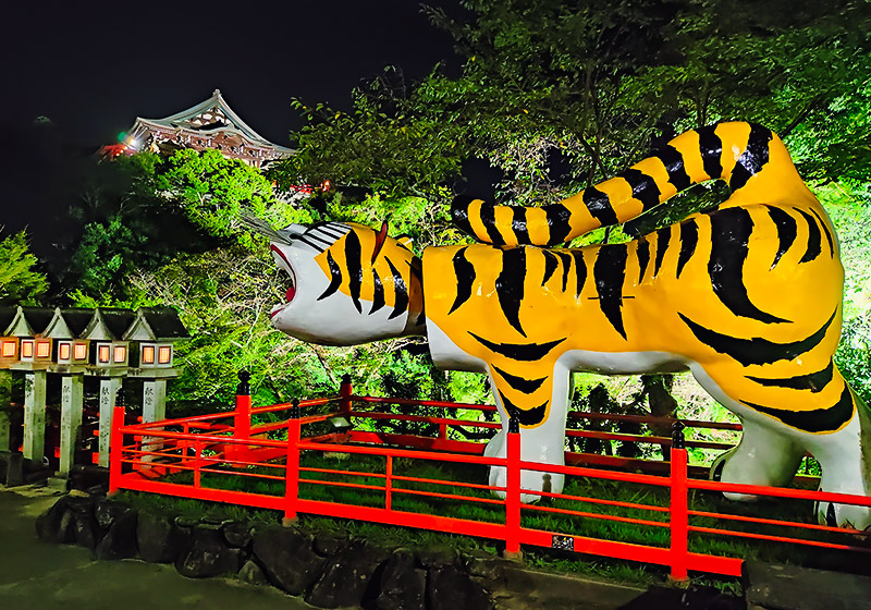 giant paper-mache tiger in front of Shigisan Temple in Nara